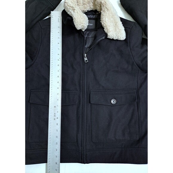 Calvin Klein Wool Bomber Jacket Coat Trucker Lined Harrington Basic Zip Black - Picture 12 of 13